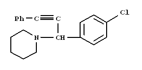 Molecular Structure of 592521-47-6 (Piperidine, 1-[1-(4-chlorophenyl)-3-phenyl-2-propynyl]-)